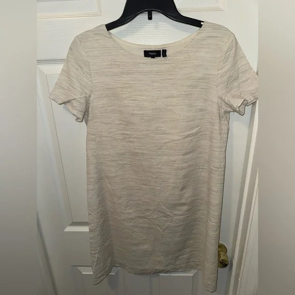 Theory Beige Panel Shift Dress in Sharkskin Crunch Women's Dress Size M - Picture 3 of 8